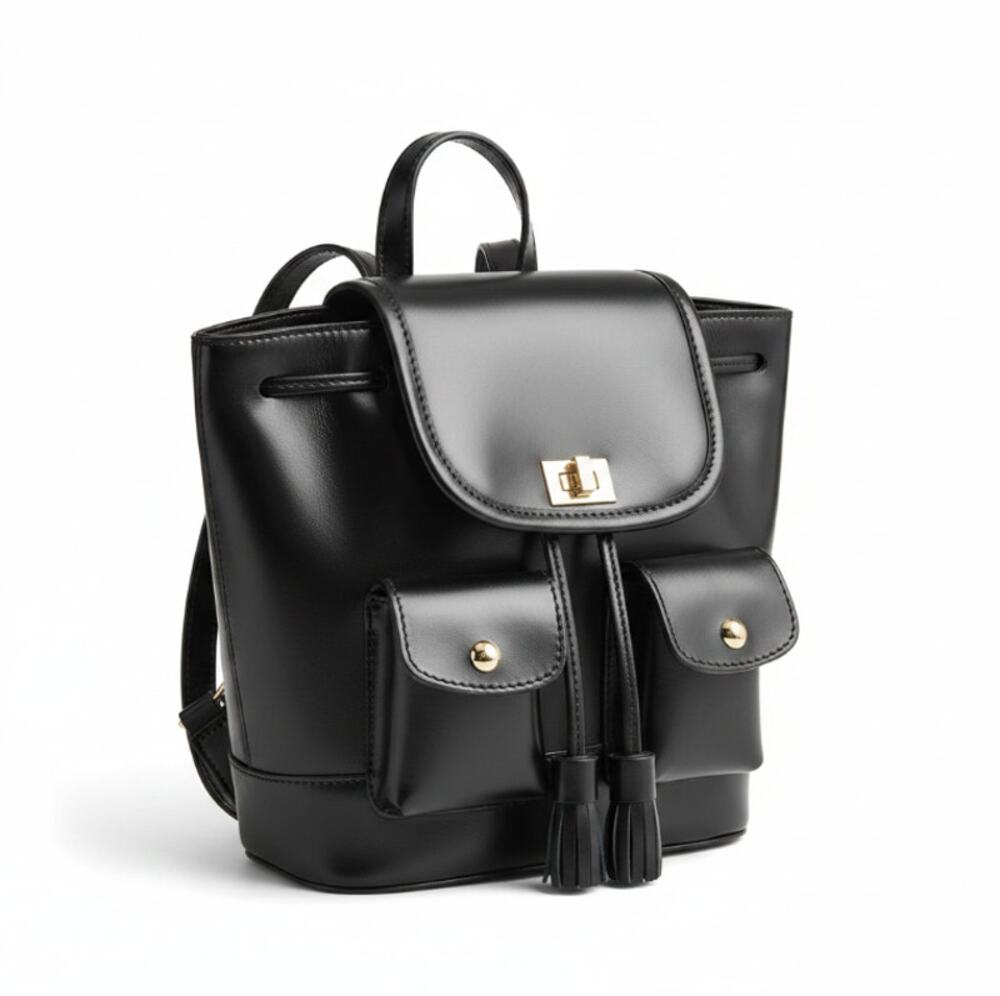 J.CREW Italian Leather Backpack Black Adjustable Small Stylish City Travel NWOT